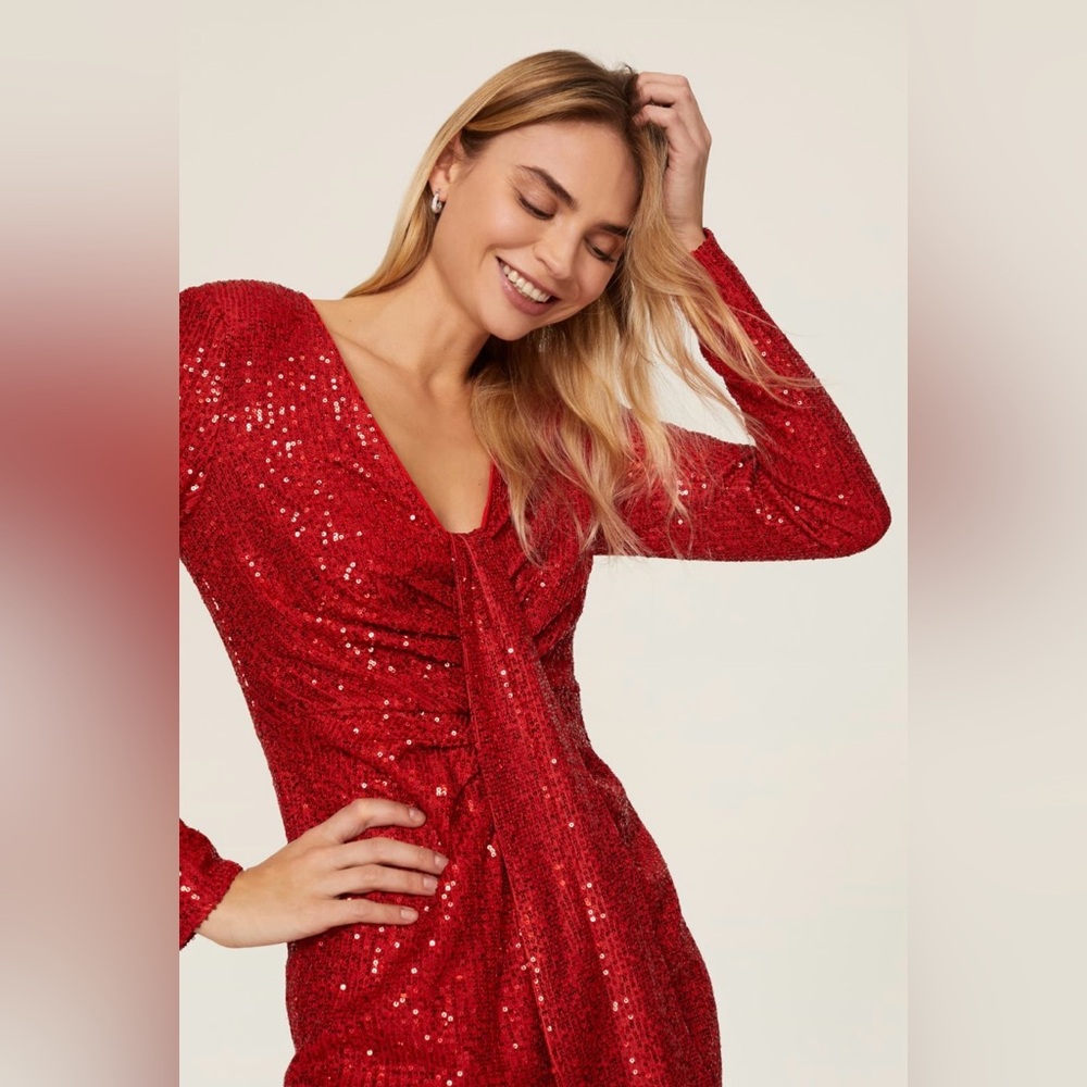 One33 Social Red Sequin Drape Dress size 8